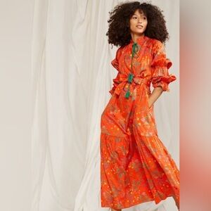 Cynthia Rowley SANIBEL COTTON DRESS  ORANGE RED FLORAL Maxi
